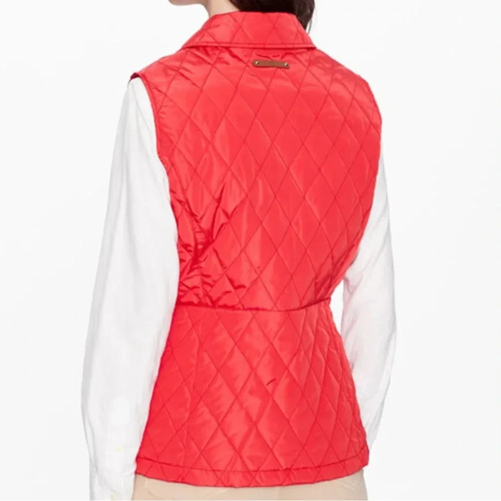 Ralph Lauren Quilted Embroidered Crest Patch Vest Zip Snap Lined Orange Sz S NWT - Picture 3 of 16